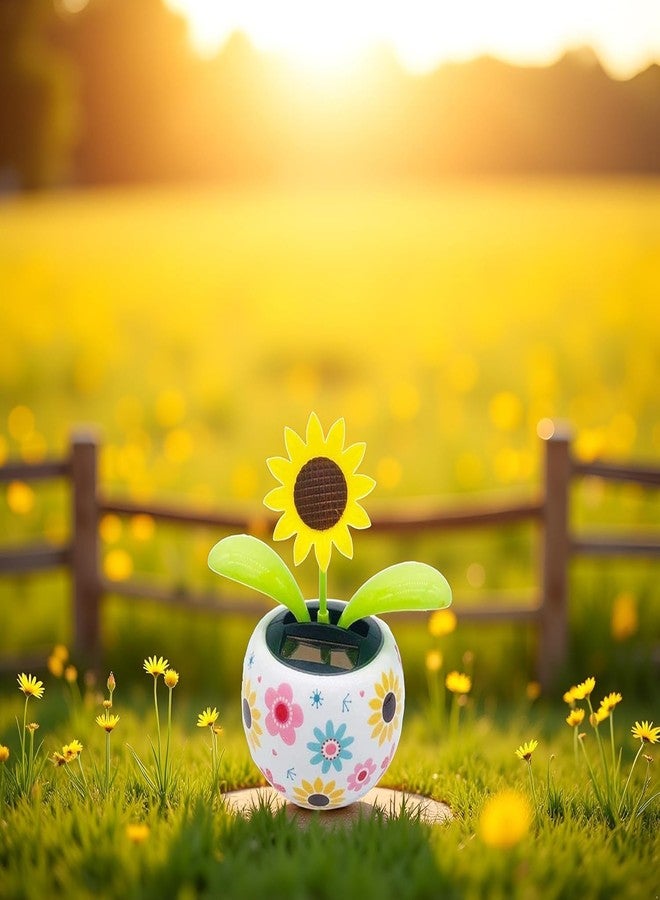 SelHeng 2Pcs Solar Dancing Sunflower Decoration, Sunflower Solar Dancing Flower Solar Dancing Solar Decoration, Solar Powered Swinging Animated Dancer Office Desk Car Decoration, Funny Ornaments - Image 4